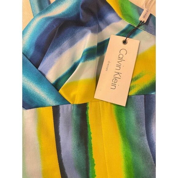 Calvin Klein Blue & Yellow Stripe A-Line Knee Length Dress NWT 12 - Picture 4 of 5